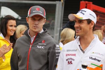 World © Octane Photographic Ltd. F1 Belgian GP - Spa-Francorchamps, Sunday 25th August 2013 - Race Build up. Sauber C32 - Nico Hulkenberg and Sahara Force India VJM06 - Adrian Sutil. Digital Ref :