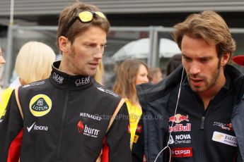 World © Octane Photographic Ltd. F1 Belgian GP - Spa-Francorchamps, Sunday 25th August 2013 - Race Build up. Lotus F1 Team E21 - Romain Grosjean and Scuderia Toro Rosso STR8 - Jean-Eric Vergne. Digital Ref :