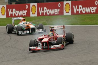 World © Octane Photographic Ltd. F1 Belgian GP - Spa-Francorchamps, Sunday 25th August 2013 - Race. Scuderia Ferrari F138 - Felipe Massa and Sahara Force India VJM06 - Adrian Sutil. Digital Ref :