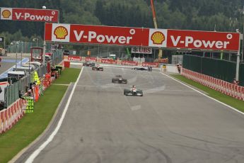 World © Octane Photographic Ltd. F1 Belgian GP - Spa-Francorchamps, Sunday 25th August 2013 - Race. Sahara Force India VJM06 - Paul di Resta heads down the main straight with the pit boards showing. Digital Ref :