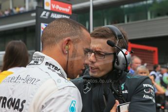 World © Octane Photographic Ltd. F1 Belgian GP - Spa-Francorchamps, Sunday 25th August 2013 - Race Build up. Mercedes AMG Petronas F1 W04 – Lewis Hamilton. Digital Ref :