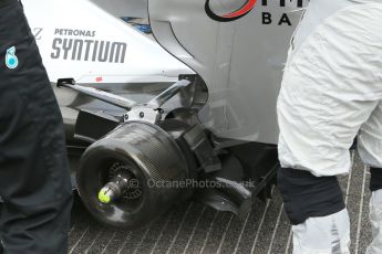 World © Octane Photographic Ltd. F1 Belgian GP - Spa-Francorchamps, Sunday 25th August 2013 - Race Build up. Mercedes AMG Petronas F1 W04 rear brakes and suspension – Lewis Hamilton. Digital Ref :