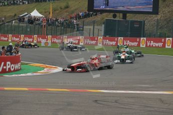 World © Octane Photographic Ltd. F1 Belgian GP - Spa-Francorchamps, Sunday 25th August 2013 - Race. Scuderia Ferrari F138 - Felipe Massa, Sahara Force India VJM06 - Adrian Sutil and Caterham F1 Team CT03 - Giedo van der Garde. Digital Ref : 0797lw1d0785