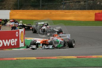 World © Octane Photographic Ltd. F1 Belgian GP - Spa-Francorchamps, Sunday 25th August 2013 - Race. Sahara Force India VJM06 - Paul di Resta and Sauber C32 - Nico Hulkenberg. Digital Ref : 0797lw1d0843