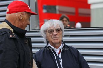 World © Octane Photographic Ltd. F1 Belgian GP - Spa-Francorchamps, Sunday 25th August 2013 - Paddock. Bernie Ecclestone and Niki Lauda. Digital Ref : 0795lw1d9881