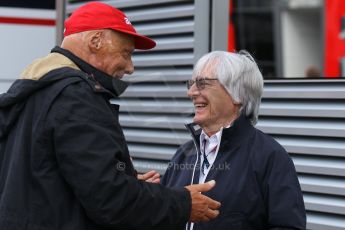 World © Octane Photographic Ltd. F1 Belgian GP - Spa-Francorchamps, Sunday 25th August 2013 - Paddock. Bernie Ecclestone and Niki Lauda. Digital Ref : 0795lw1d9906