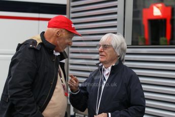 World © Octane Photographic Ltd. F1 Belgian GP - Spa-Francorchamps, Sunday 25th August 2013 - Paddock. Bernie Ecclestone and Niki Lauda. Digital Ref : 0795lw1d9911