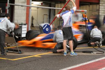 World © Octane Photographic Ltd. GP2 Paddock, Belgian GP, Spa Francorchamps, Thursday 22nd August 2013. Hilmer Motorsport practice pitstop using Robin Frijns's car. Digital Ref : 0781cb7d1726