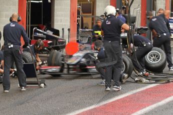 World © Octane Photographic Ltd. GP2 Paddock, Belgian GP, Spa Francorchamps, Thursday 22nd August 2013. Venezuela GP Lazarus practice pitstop using Vitorrio Ghirelli's car. Digital Ref : 0781cb7d1764