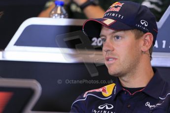 World © Octane Photographic Ltd. F1 Belgian GP - Spa - Francorchamps. Thursday 22nd August 2013. FIA Press Conference. Infiniti Red Bull Racing RB9 - Sebastian Vettel. Digital Ref : 0782lw1d6902