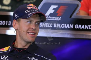 World © Octane Photographic Ltd. F1 Belgian GP - Spa - Francorchamps. Thursday 22nd August 2013. FIA Press Conference. Infiniti Red Bull Racing RB9 - Sebastian Vettel. Digital Ref : 0782lw1d6971