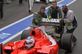 World © Octane Photographic Ltd. GP2 Belgian GP, Spa Francorchamps, Friday 23rd August 2013. Practice. Johnny Cecotto receives a push from the EQ8 Caterham team – Arden International. Digital Ref : 0785cb7d2059