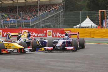 World © Octane Photographic Ltd. GP2 Belgian GP, Spa Francorchamps, Saturday 24th August 2013. Race 1. Jolyon Palmer and Felip Nasr - Carlin. Digital Ref : 0794cb7d2995