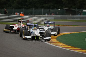 World © Octane Photographic Ltd. GP2 Belgian GP, Spa Francorchamps, Saturday 24th August 2013. Race 1. Rio Haryanto and Jake Rosenzweig of Barwa Addax Team scrap with Daniel Abt – ART Grand Prix. Digital Ref : 0794lw1dx9741