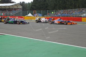 World © Octane Photographic Ltd. GP2 Belgian GP, Spa Francorchamps, Sunday 25th August 2013. Race 2. Adrian Quaife-Hobbs - Hilmer Motorsport, Stefano Coletti – Rapax and Tom Dillmann – Russian TIME. Digital Ref : 0796cb7d3369