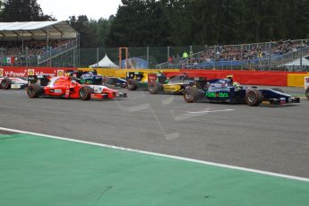 World © Octane Photographic Ltd. GP2 Belgian GP, Spa Francorchamps, Sunday 25th August 2013. Race 2. Tom Dillmann – Russian TIME, Marcus Ericsson - DAMS and Mitch Evans. – Arden International. Digital Ref : 0796cb7d3371