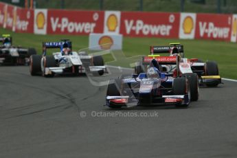 World © Octane Photographic Ltd. GP2 Belgian GP, Spa Francorchamps, Sunday 25th August 2013. Race 2 green flag lap. Jolyon Palmer - Carlin, Daniel Abt – ART Grand Prix and Jake Rosenzweig - Barwa Addax Team. Digital Ref : 0796lw1d0249