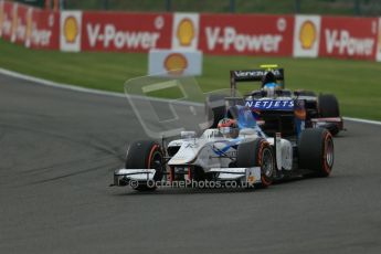 World © Octane Photographic Ltd. GP2 Belgian GP, Spa Francorchamps, Sunday 25th August 2013. Race 2 green flag lap. Jake Rosenzweig - Barwa Addax Team and Vitorrio Ghirelli - Venezuela GP Lazarus. Digital Ref : 0796lw1d0259