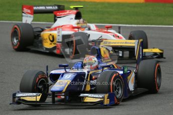 World © Octane Photographic Ltd. GP2 Belgian GP, Spa Francorchamps, Sunday 25th August 2013. Race 2. Felipe Nasr - Carlin and Daniel Abt – ART Grand Prix. Digital Ref : 0796lw1d0419