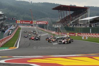 World © Octane Photographic Ltd. GP2 Belgian GP, Spa Francorchamps, Sunday 25th August 2013. Race 2. James Calado – ART Grand Prix leads the pack into turn 1 on the opening lap. Digital Ref : 0796lw1d9937