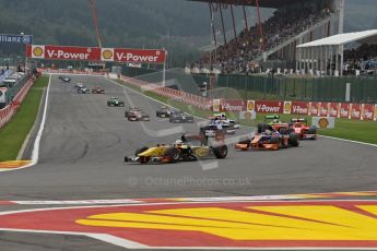 World © Octane Photographic Ltd. GP2 Belgian GP, Spa Francorchamps, Sunday 25th August 2013. Race 2. Marcus Ericsson - DAMS and Robin Frijns - Hilmer Motorsport. Digital Ref : 0796lw1d9985