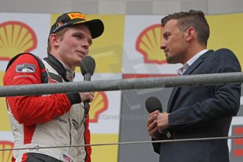 World © Octane Photographic Ltd. GP3 Belgian GP - Race 2, Spa Francorchamps, Sunday 25th August 2013. ART Grand Prix – Conor Daly and NBC's Will Buxton on the podium. Digital ref : 0799cb7d3285