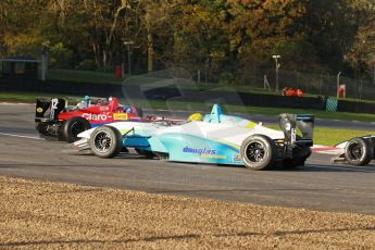 World © Octane Photographic Ltd. Brands Hatch, Race 1, Saturday 23rd November 2013. BRDC Formula 4 Winter Series, MSV F4-13, Pietro Fittipaldi – MGR and Malgosia Rdest – Douglas Motorsport tangle at Druids. Digital Ref : 0864lw1d6686