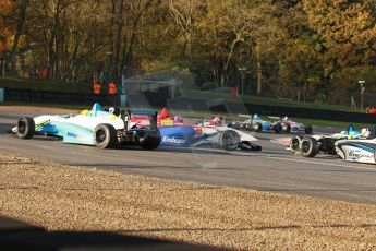 World © Octane Photographic Ltd. Brands Hatch, Race 1, Saturday 23rd November 2013. BRDC Formula 4 Winter Series, MSV F4-13, Pietro Fittipaldi – MGR and Malgosia Rdest – Douglas Motorsport tangle at Druids. Digital Ref : 0864lw1d6689