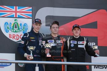 World © Octane Photographic Ltd. Brands Hatch, Race 1 Podium , Saturday 23rd November 2013. BRDC Formula 4 Winter Series, MSV F4-13, Will Palmer (1st) – HHC Motorsport, Matthew (Matty) Graham (2nd) – Douglas Motorsport and Jack Cook (3rd) – Hillspeed. Digital Ref : 0864lw1d6805