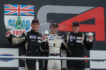 World © Octane Photographic Ltd. Brands Hatch, Race 2 Podium, Saturday 23rd November 2013. BRDC Formula 4 Winter Series, MSV F4-13,  – Sennan Fielding (1st) – HHC Motorsport, Kieran Vernon (2nd) - Hillspeed and Jack Cook (3rd) – Hillspeed. Digital Ref : 0865lw1d7099