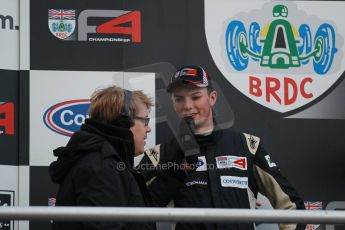 World © Octane Photographic Ltd. Brands Hatch, Race 2 Podium, Saturday 23rd November 2013. BRDC Formula 4 Winter Series, MSV F4-13,  – Kieran Vernon - Hillspeed. Digital Ref : 0865lw1d7118