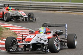 World © Octane Photographic Ltd. British Formula 3 – Brands Hatch. Saturday 10th August 2013 – Race 1. William Buller leads Felipe Lopes Guimaraes – Fortec Motorsport – Dallara F312 HWA Mercedes. Digital Ref : 0777cb7d3887