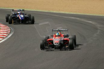 World © Octane Photographic Ltd. British Formula 3 – Brands Hatch. Saturday 10th August 2013 – Race 1. Felipe Lopes Guimaraes – Fortec Motorsport – Dallara F312 HWA Mercedes and Chris Vlock – Team West-Tec – Dallara F312 Toyota. Digital Ref : 0777lw1d6410