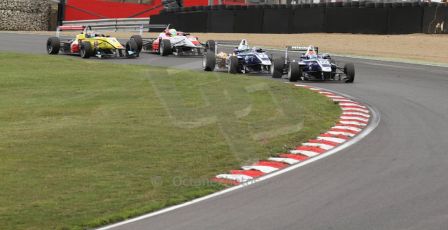 World © Octane Photographic Ltd. British Formula 3 – Brands Hatch. Saturday 10th August 2013 – Race 1. Jazeman Jaafar and Jordan King – Carlin – Dallara F312 Volkswagen lead William Buller – Fortec Motorsport – Dallara F312 HWA Mercedes and Antonio Giovinazzi – Double R – Dallara F312 HWA Mercedes. Digital Ref : 0777lw7d1123