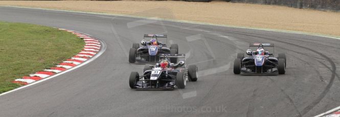 World © Octane Photographic Ltd. British Formula 3 – Brands Hatch. Saturday 10th August 2013 – Race 1. Zhi Cong Li – Carlin – Dallara F312 Volkswagen, Chris Vlock – Team West-Tec – Dallara F312 Toyota and Cameron Twynham – Team West-Tec – Dallara F308 Toyota. Digital Ref : 0777lw7d1138