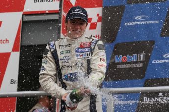 World © Octane Photographic Ltd. British Formula 3 – Brands Hatch. Saturday 10th August 2013 – Race 1. Jordan King celebrates his 2nd place in the podium – Carlin – Dallara F312 Volkswagen. Digital Ref : 0777lw7d1286