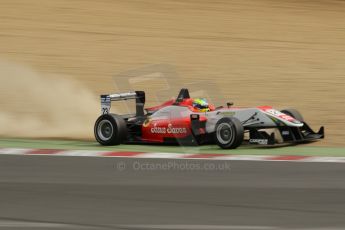 World © Octane Photographic Ltd. British Formula 3 – Brands Hatch. Saturday 11th August 2013 – Race 2. Felipe Lopes Guimaraes has a scare in the gravel at the bottom of Paddock Hill – Fortec Motorsport – Dallara F312 HWA Mercedes. Digital Ref :