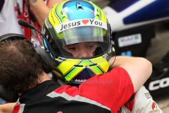 World © Octane Photographic Ltd. British Formula 3 – Brands Hatch. Saturday 11th August 2013 – Race 2. Race winner Felipe Lopes Guimaraes celebrates in parc ferme – Fortec Motorsport – Dallara F312 HWA Mercedes. Digital Ref :