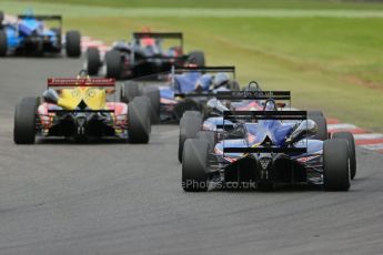 World © Octane Photographic Ltd. British Formula 3 – Brands Hatch. Saturday 11th August 2013 – Race 2. The pack head around Graham Hill bend. Digital Ref :