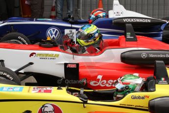 World © Octane Photographic Ltd. British Formula 3 – Brands Hatch. Saturday 11th August 2013 – Race 2. The top 3 pull up into parc ferme. Digital Ref :