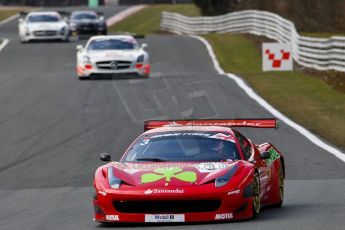 World © Octane Photographic Ltd./Chris Enion. Avon Tyres British GT Championship - Saturday 30th March 2013 Oulton Park – Practice 2. Ferrari 458 Italia – Rosso Verde – Hector Lester, Allan Simonsen, Mercedes-Benz SLS AMG GT3 – Fortec Motorsports – James Walker, Jason Minshaw and Mercedes-Benz SLS AMG GT3 – Fortec Motorsports – Benjo Hetherington, Ollie Hancock. Digital Ref :