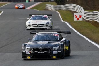 World © Octane Photographic Ltd./Chris Enion. Avon Tyres British GT Championship - Saturday 30th March 2013 Oulton Park – Practice 2. BMW Z4 GT3 – 888Optimum – Joe Osborne, Lee Mowle and Mercedes-Benz SLS AMG GT3 – Fortec Motorsports – Benjo Hetherington, Ollie Hancock. Digital Ref :