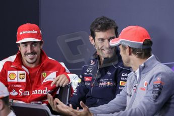 World © Octane Photographic Ltd. F1 British GP - Silverstone, Thursday 27th June 2013. Vodafone McLaren Mercedes - Jenson Button, Infiniti Red Bull Racing - Mark Webber and Scuderia Ferrari - Fernando Alonso. Digital Ref : 0723lw1d9858