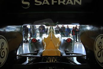 World © Octane Photographic Ltd./Carl Jones. Caterham F1 Team with Alexander Rossi demos at Silverstone, 20th October 2013. Digital Ref : 0845cj7d0010