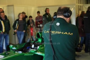 World © Octane Photographic Ltd./Carl Jones. Caterham F1 Team with Alexander Rossi demos at Silverstone, 20th October 2013. Digital Ref : 0845cj7d0013