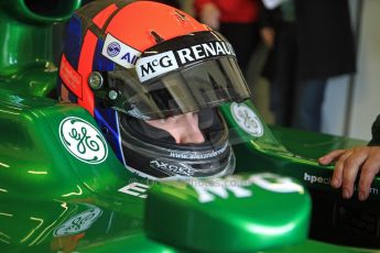 World © Octane Photographic Ltd./Carl Jones. Caterham F1 Team with Alexander Rossi demos at Silverstone, 20th October 2013. Digital Ref : 0845cj7d0035