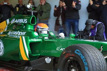 World © Octane Photographic Ltd./Carl Jones. Caterham F1 Team with Alexander Rossi demos at Silverstone, 20th October 2013. Digital Ref : 0845cj7d0039