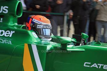 World © Octane Photographic Ltd./Carl Jones. Caterham F1 Team with Alexander Rossi demos at Silverstone, 20th October 2013. Digital Ref : 0845cj7d0040
