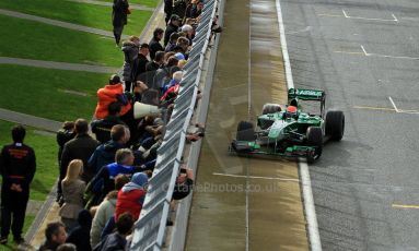 World © Octane Photographic Ltd./Carl Jones. Caterham F1 Team with Alexander Rossi demos at Silverstone, 20th October 2013. Digital Ref : 0845cj7d0125