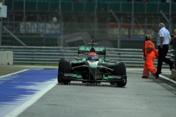 World © Octane Photographic Ltd./Carl Jones. Caterham F1 Team with Alexander Rossi demos at Silverstone, 20th October 2013. Digital Ref : 0845cj7d0140